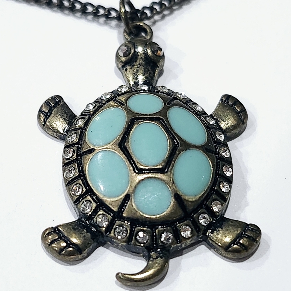 Rhinestone Turtle Pendant Necklace Fashion Jewelry - Picture 3 of 4